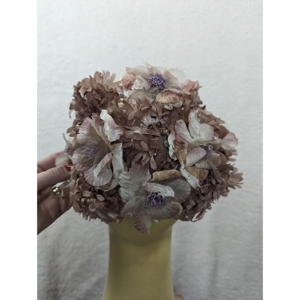 Vtg 1960s Floral‎ Half Hat Purple Lavender Japan Gorgeous Wedding Flowers Mod
